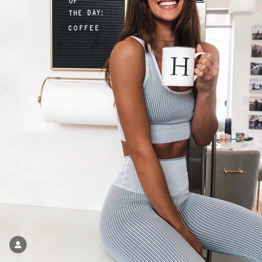 Good American White Ribbed Crop Top and Legging Set - Size Small (Never Worn)